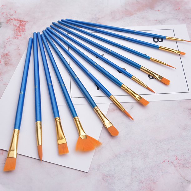 Juego de 12 pinceles de acuarela Gouache de pelo de nailon azul nacarado, accesorios de pintura artística para niños, 12 juegos