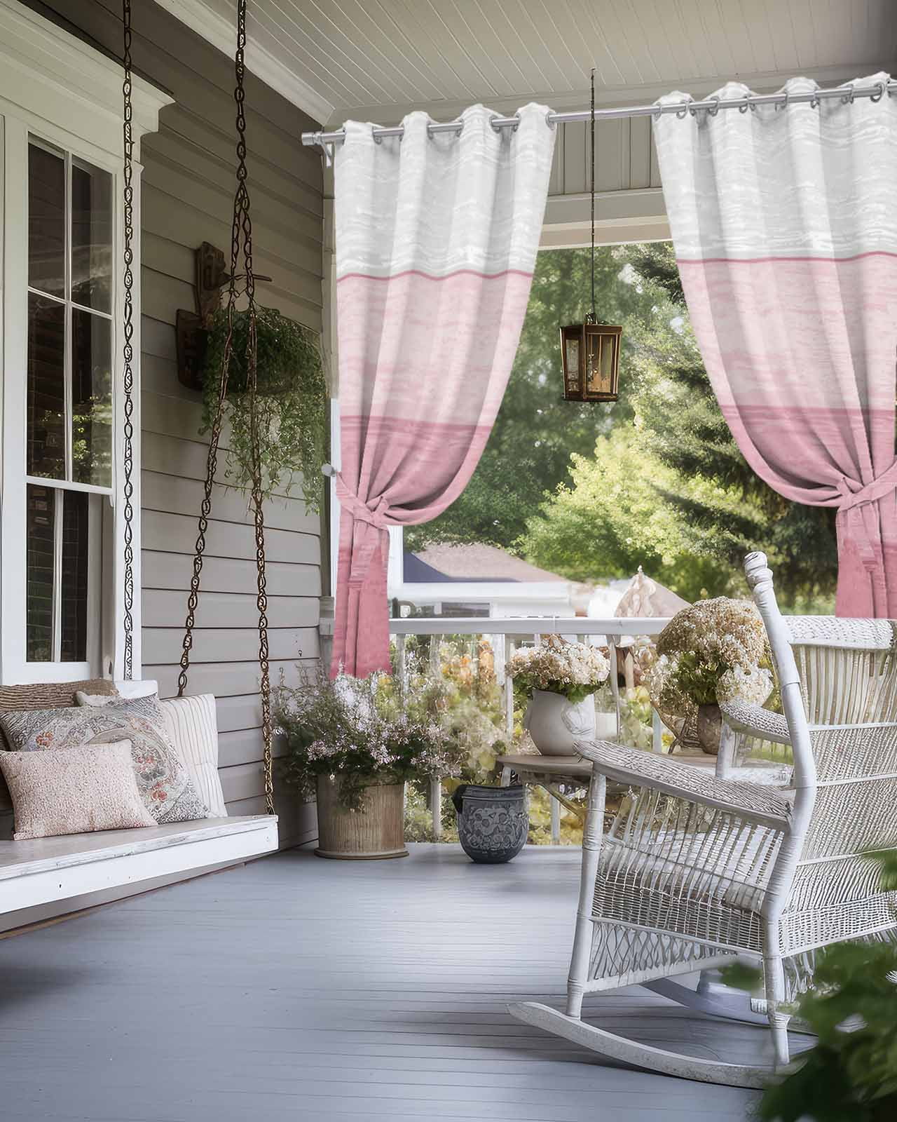 Pink Ombre Outdoor Curtains for Patio, Farmhouse Vintage Wooden Striped Privacy Drapes Grommet Waterproof Outside Curtains for Porch/Cabana/Balcony 54"x 108", 1 Panel