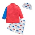 thumbnail image 2 of Kids Boys Chic Cartoon Animals Printed Rash Guard with Hat 3pcs Swimsuit Pool Party Swimwear Beach Bathing Suit (Red, 7), 2 of 2