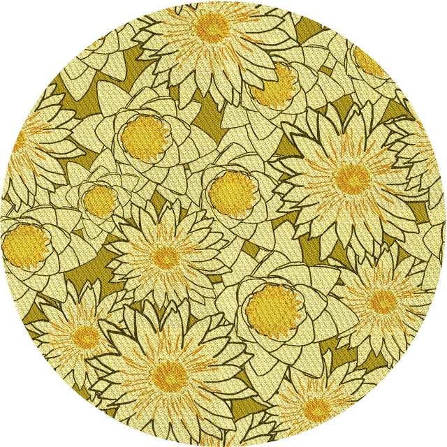 Ahgly Company Machine Washable Indoor Round Transitional Dark Golden Rod Brown Area Rugs, 3' Round