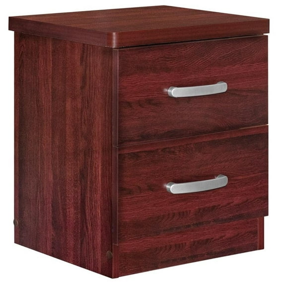 Pemberly Row Contemporary Faux Wood 2 Drawer Nightstand in Mahogany