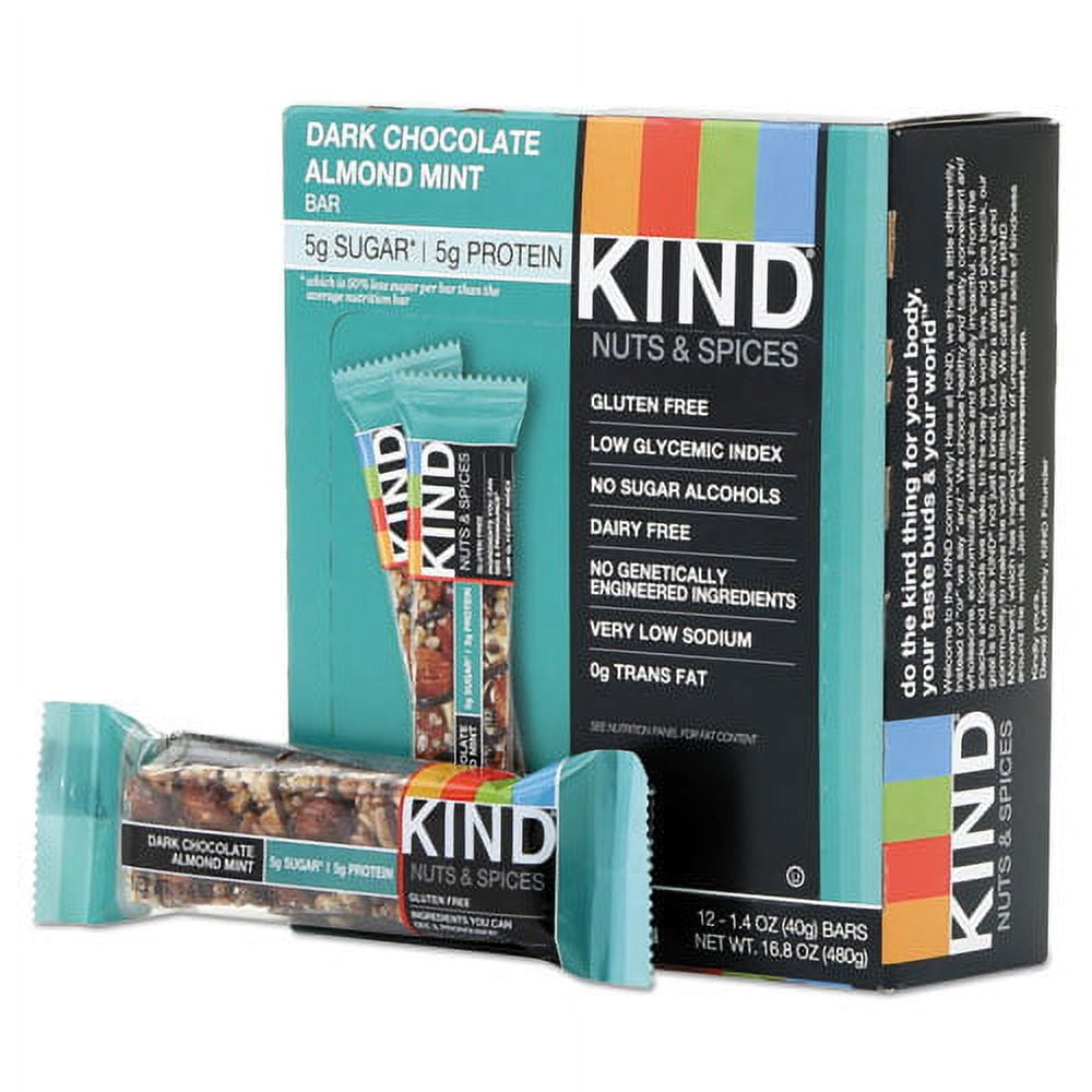 Nuts And Spices Bar, Dark Chocolate Almond Mint, 1.4 Oz Bar, 12/box | Bundle of 5 Boxes
