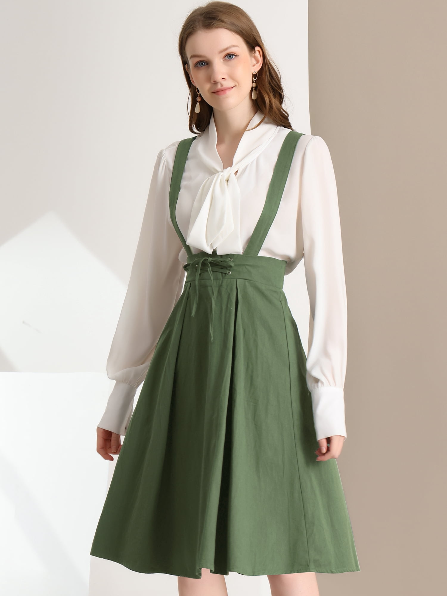 DARING DIVA Women's Cute High Waist Suspender Skirt Mini Dress XL Army Green