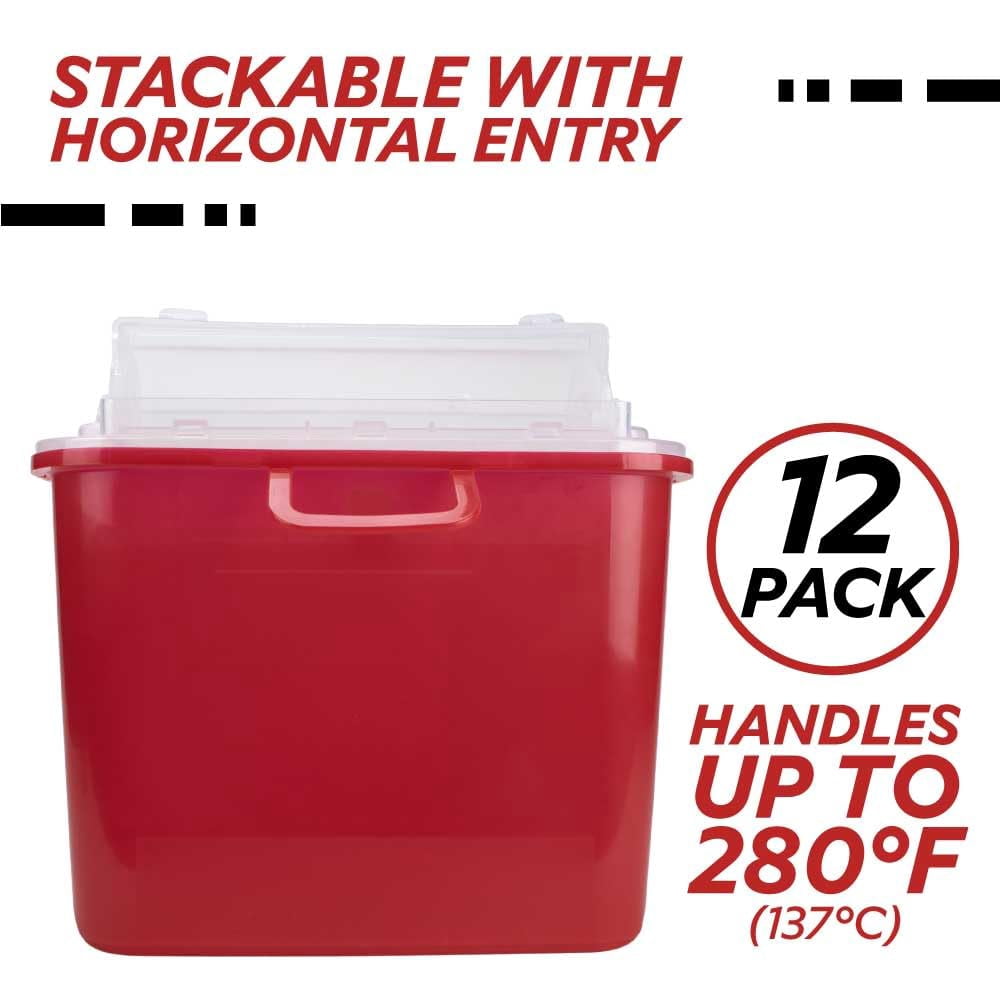 Medegen Heavy Duty Sharps Container for Home Use & Professional, 5.4 Quart (12-Pack) with Clear Locking Lid, Multi-Purpose Biohazard Needle and Syringe Disposal, Professional Medical Grade