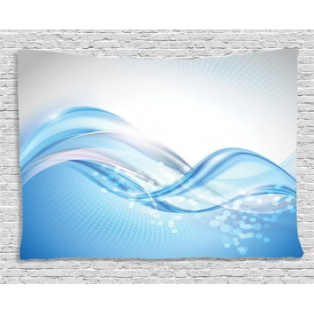 Ocean Themed Home Decor Abstract Decor Tapestry, Modern Wavy Ocean Surfer Summertime themed Bubble Detailed Artwork, Wall Hanging for Bedroom Living Room Dorm Decor, 60W X 40L Inches, Light Blue and White, by Ambesonne ()