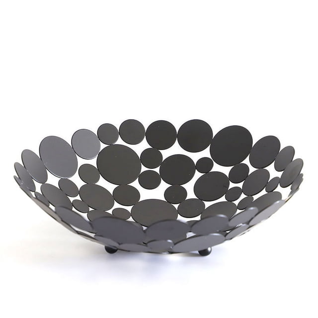 Xiao Hua Frutero de metal grande y redondo para encimera, soporte decorativo creativo para centro de mesa, ideal para frutas, verduras, pan, dulces y nueces (negro)