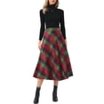 thumbnail image 2 of INSPIRE CHIC Women's Vintage Plaid High Waist A-Line Long Maxi Skirt with Pockets XS Red Green, 2 of 6