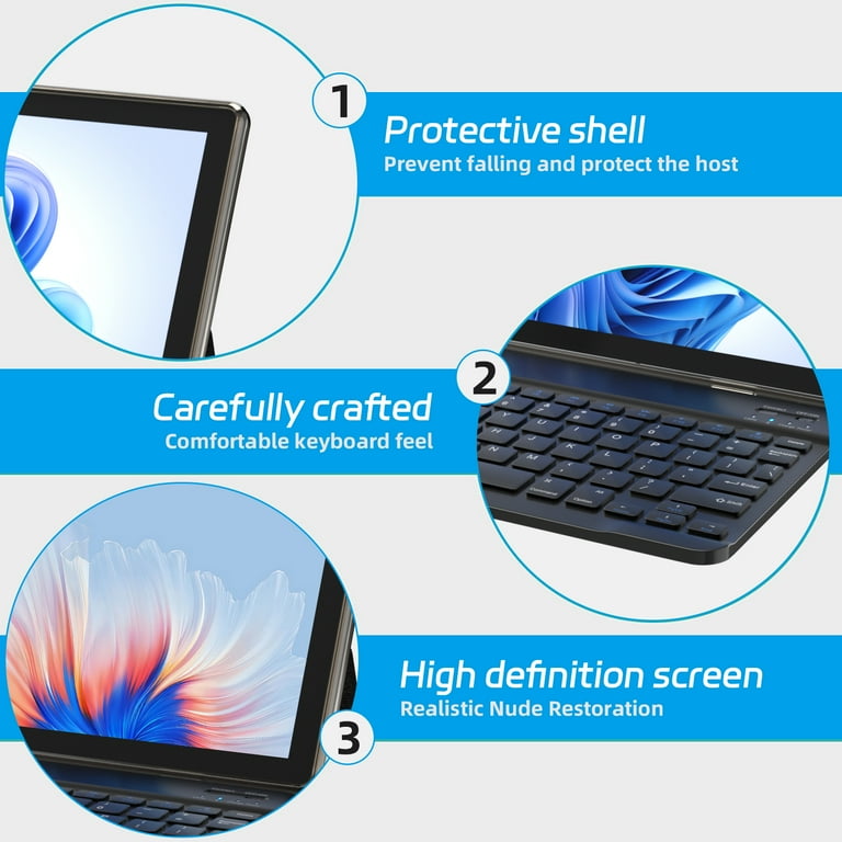 Android 15 Tablet, 10 inch 2 in 1 Tablets with Keyboard, 12GB RAM