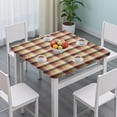 thumbnail image 3 of Brown Beige Green and Red Checkered Pattern Square Fitted Tablecloth with Elastic Edge,Square Table Cover,Washable Elastic Table Cover for Home Kitchen Party Decor 36"x36", 3 of 6