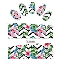 Chevron Tropical iNspired Nail Wraps Hibiscus & Lily Flowers and Leaves Decals Sticker Salon Quality Nail Art - 1 Sheet