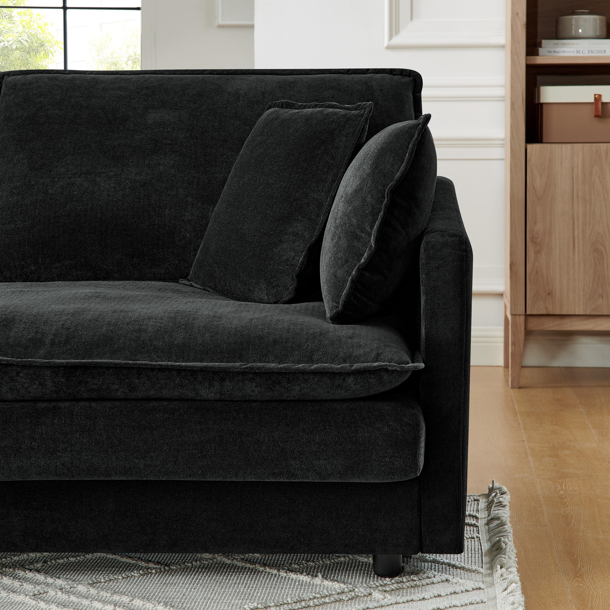 110" Modern L-Shaped Sectional Sofa Couches with Ottoman,Oversized Convertible 4 Seater Couch for Living Room,Black