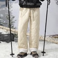 thumbnail image 6 of Men's Packable Winter Snow Pants Warm Down Puffer Thickened Fleece Lined Quilted Waterproof Ski Trousers, 6 of 8