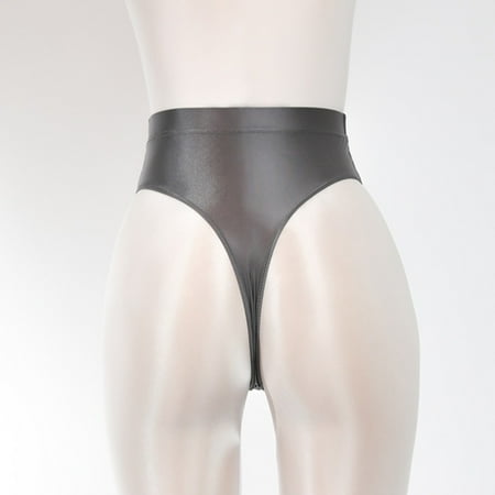 BYHONG Super High Waist Smooth Thong Trousers T Pants Thin Transparent Sexy Popular Panties for Women Grey L