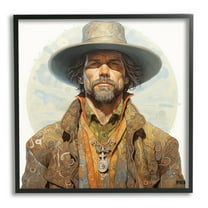 Stupell Industries Cowboy Southwestern Fashion Abstract Painting Black Framed Art Print Wall Art, 24 x 24
