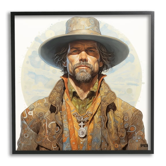 Stupell Industries Cowboy Southwestern Fashion Abstract Painting Black Framed Art Print Wall Art, 24 x 24