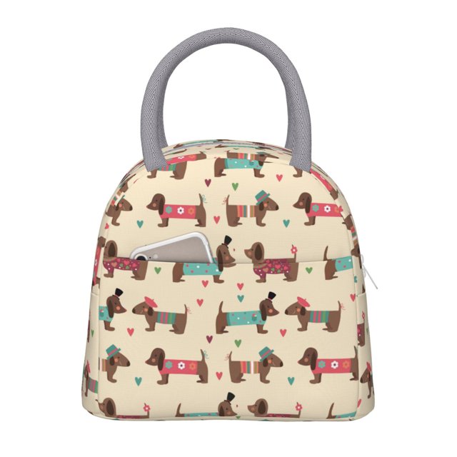 Fotbe Dachshund Dog Puppy Bolsa de Almuerzo con Estampado, Lonchera Aislada, Contenedor de Comida Reutilizable Tipo Cooler a Prueba de Fugas