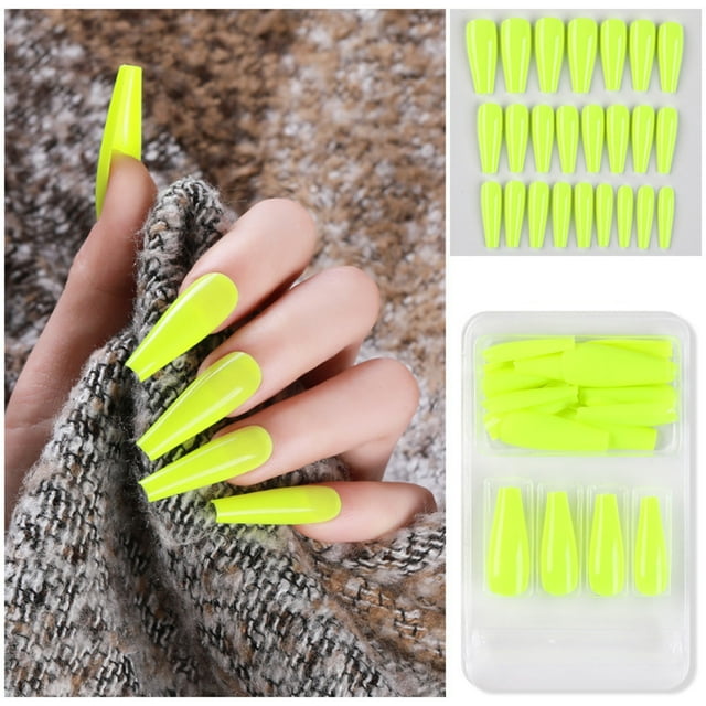 Uñas postizas a presión, regalo para mujer, 24 uñas postizas largas de cobertura completa, puntas de ataúd, manicura artística de bailarina, pegatinas para uñas.