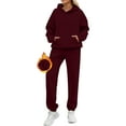 thumbnail image 6 of Pyhlmscde Womens 2 Outfits Hoodie Sweatsuit Sets Oversized Sweatshirt Baggy Fall Fashion Sweatpants with Pockets, Lounge Sets for Women, Two Piece Sets for Women Wine XL, 6 of 7