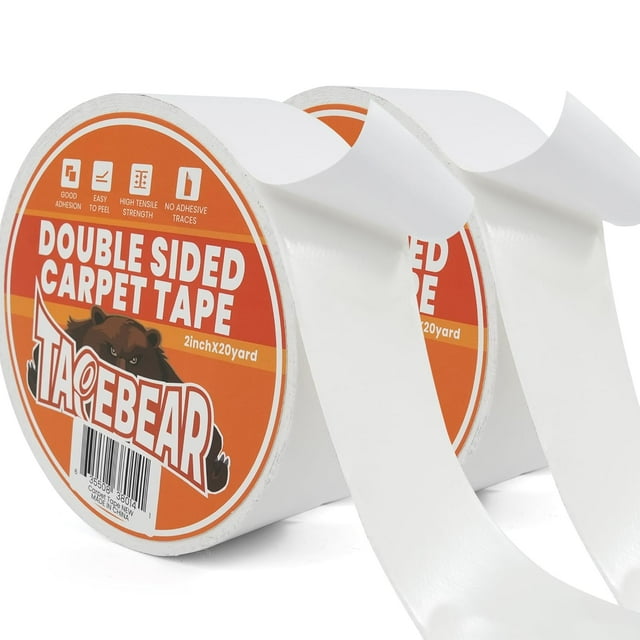 TAPEBEAR Heavy-Duty Double Side Carpet Tape White, 2-Inch x 20 Yards Carpet Tape for Rug, Wood, Floor, Residue-Free Rug Tape, Multipurpose Gripper Non Slip Tape, 50mm*18m