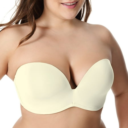 

Delimira Women s Plus Size Underwire Strapless Bras Slightly Lined Invisible Push Up Seamless Plunge Bras