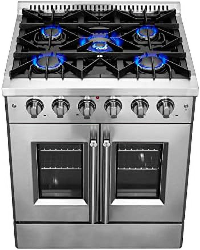 Forno Galiano 30-Inch Freestanding French Door Gas Range, 4 Burners, Convection Oven, Energy Efficient