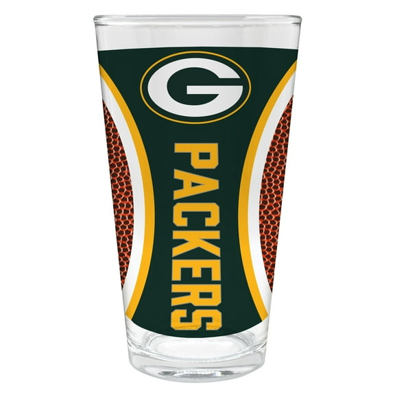 Green Bay Packers 16 ounce team pint glass with Gameball graphic