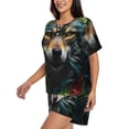 thumbnail image 2 of Rateoe Realistic Style Colorful Wolf Pattern Women's Short-Sleeved Pajama Set - 2 Piece Soft and Lightweight Sleepwear Set-4X-Large, 2 of 7