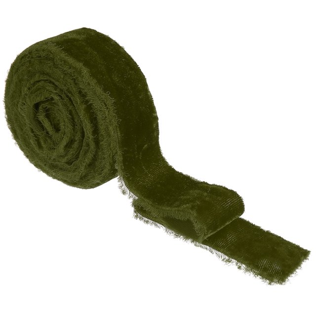 Uxcell Velvet Ribbon Wide Handmade Frayed Raw Edge Thick Fringe Ribbon Wide Fringe Fabric Ribbons Glass Green
