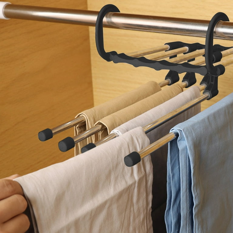 Clothes Hangers Multifunctional Smart Pants Organizer Space Save 5 Layers Closet Storage Organizer 2 Pack Black color