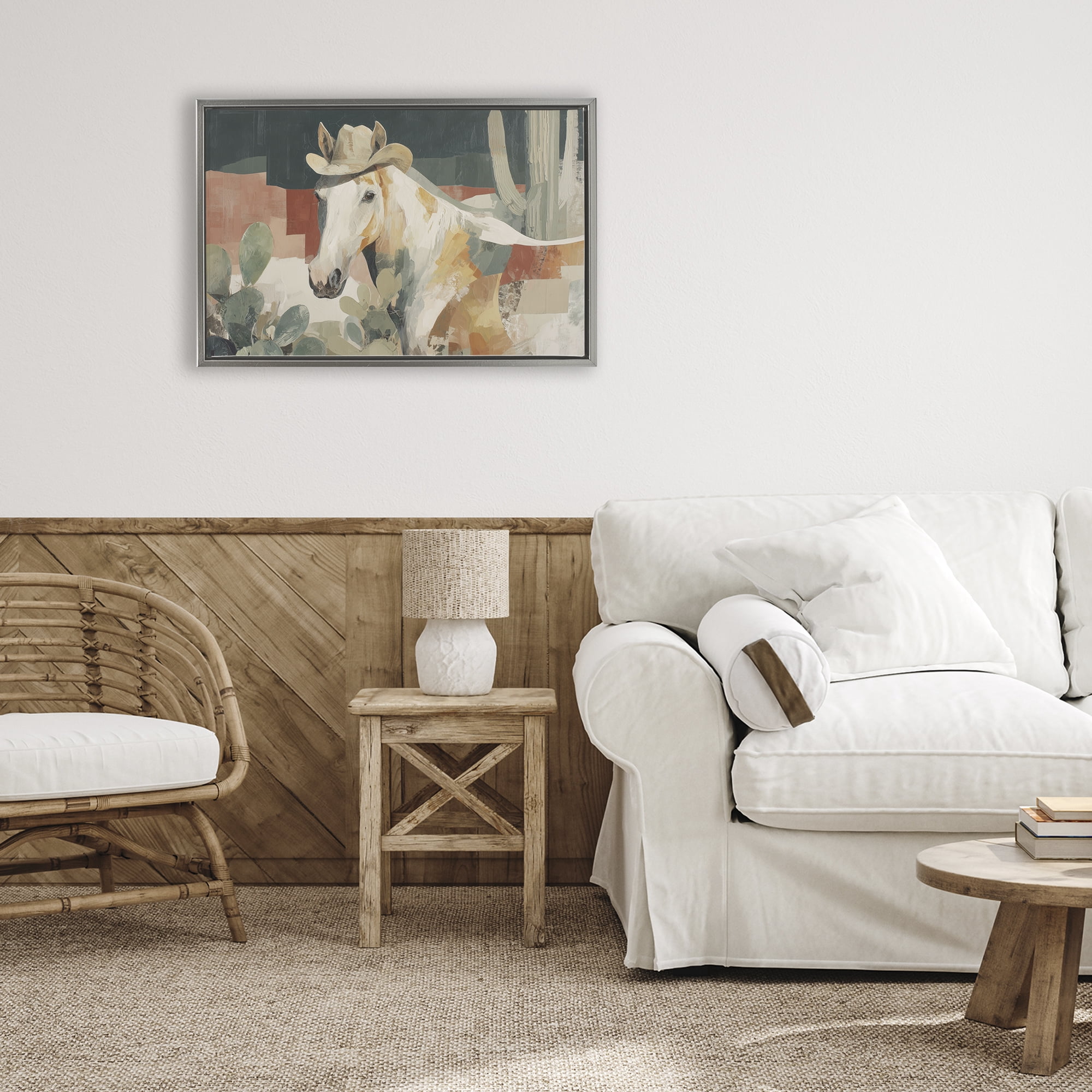Stupell Industries Horse in Cowboy Hat Gray Framed Floater Canvas Wall Art, design by Chromatic Storm Studio