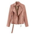 thumbnail image 1 of Yuyuzo Vestes en Cuir pour Femmes à Manches Longues, Col à Revers, Fermeture Éclair, Vestes de Moto Courtes avec Poches, 1 of 4