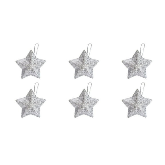 Wozhilaka Christmas Decor 6Pcs Glitter Mini Pendant Star Christmas Tree Decorations Hanging Ornaments Home Gift for Holiday Star Pendant Silver Tiny Home Decor
