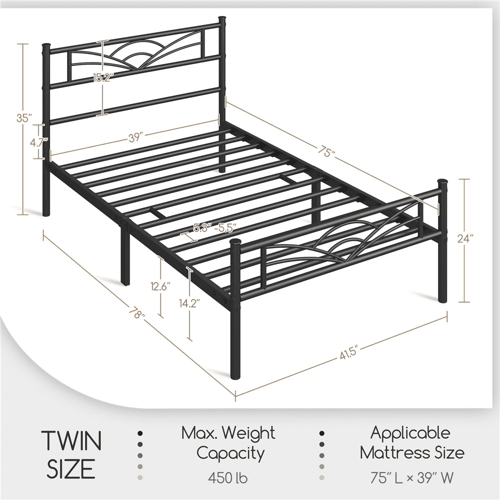 Renwick Skylar Cloud-Inspired Design Metal Bed, Twin, Adult, Black