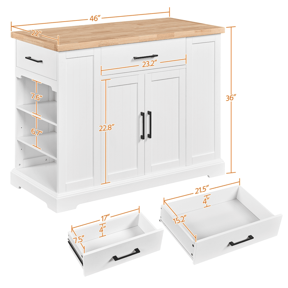 Alden Design Kitchen Islands with Drawers, Engineered Wood White, 36 in