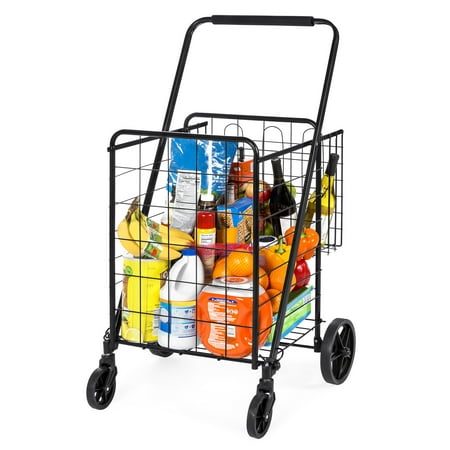 Best Choice Products 24.5x21.5in Portable Folding Multipurpose Steel Storage Utility Cart Dolly for Shopping, Groceries, Laundry w/ Bonus Basket, Swivel Double Front Wheels, (The Best Shopping Cart)