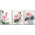 thumbnail image 2 of Traditional Chinese Watercolor Painting of Pink Lotus Canvas Prints 3 Panels 12x16inches Wood Framed Lotus Flower Wall Art Blossom Print Painting for Bedroom Decor, 2 of 6