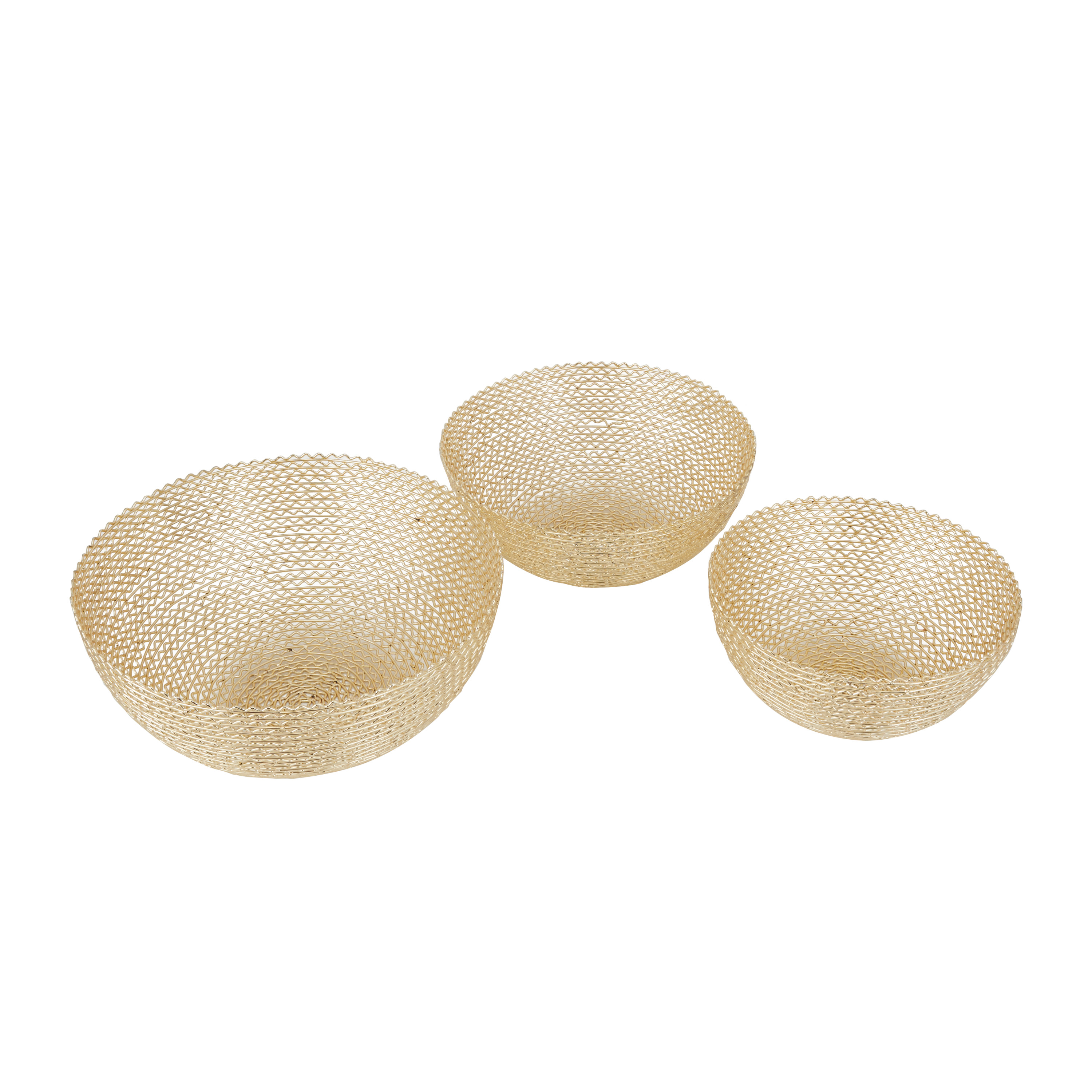 CosmoLiving by Cosmopolitan 7", 6", 6"H Round Gold Metal Decorative Bowl, Set of 3