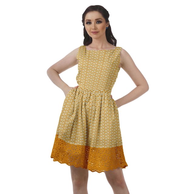 Moomaya Robe Tunique Sans Manches en Coton Robe Courte Évasée Style Pouf Robe Évasée pour Femmes