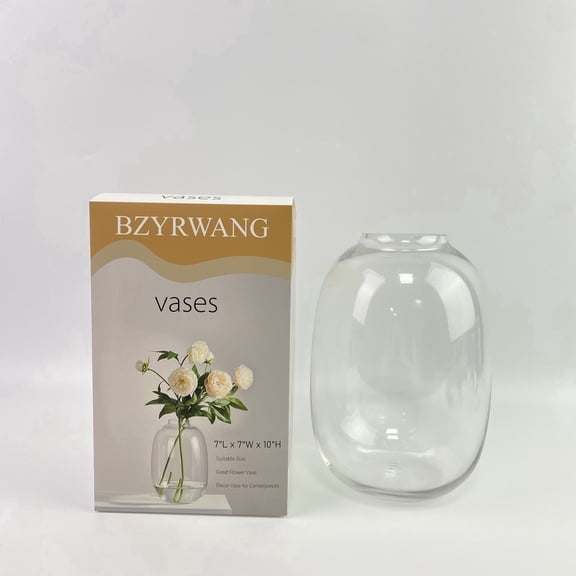BZYRWANG Vases,Large Glass Vase, Tall Glass Vases, Clear Glass Vase for Flower, Modern Round Vases for Living Room, Dining Table, Mantle, Shelf, Wedding, Office, Entryway