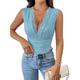 thumbnail image 1 of Body de Encaje Transparente para Mujer, Sin Mangas, con Escote en V Profundo Azul XL, 1 of 7