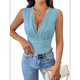 thumbnail image 1 of Body de Encaje Transparente para Mujer, Sin Mangas, con Escote en V Profundo Azul XL, 1 of 7