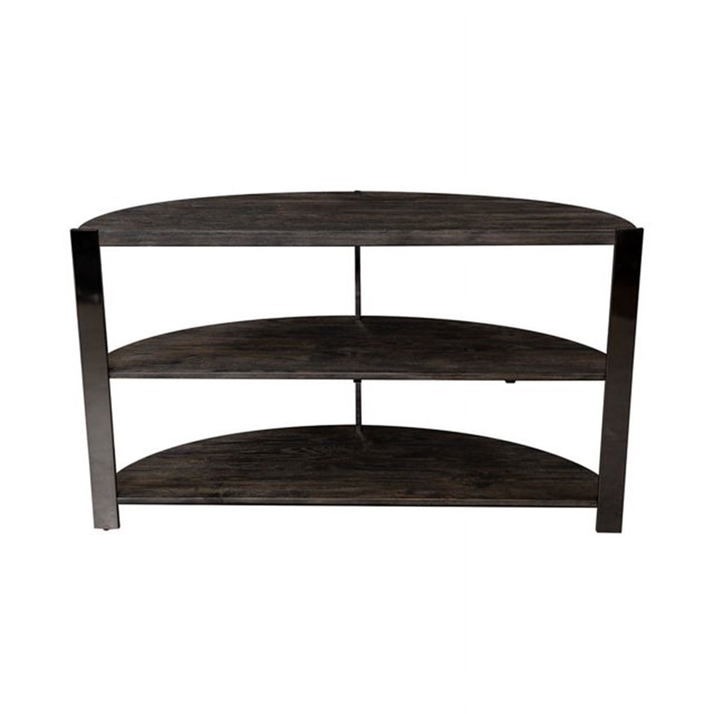 Roundhill Furniture Kalne Console Table Half Moon Shape with 2 Open Shelves, Charcoal Gray-Chrome Plated Metal