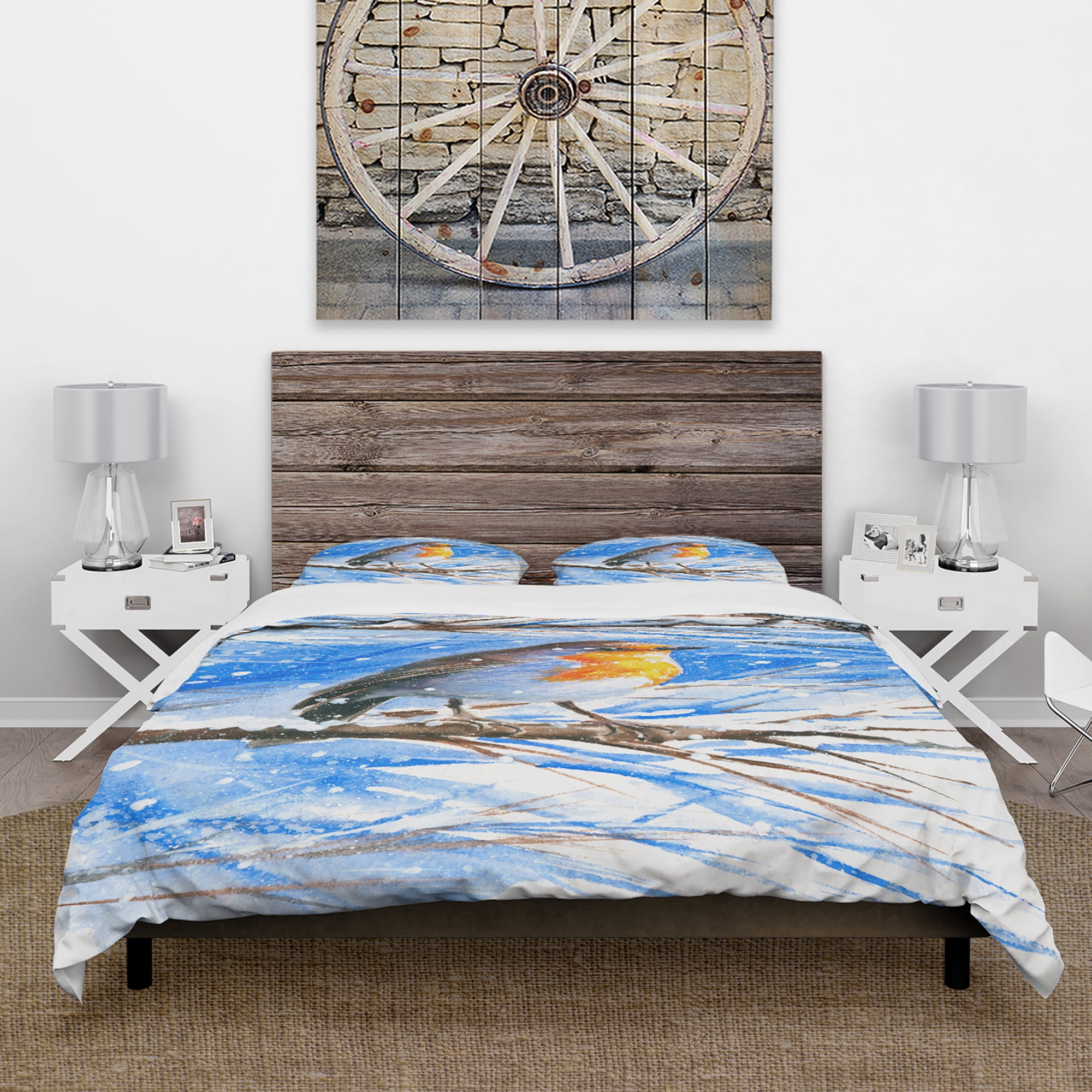 Designart 'Robin in winter' Animals Duvet Cover Set