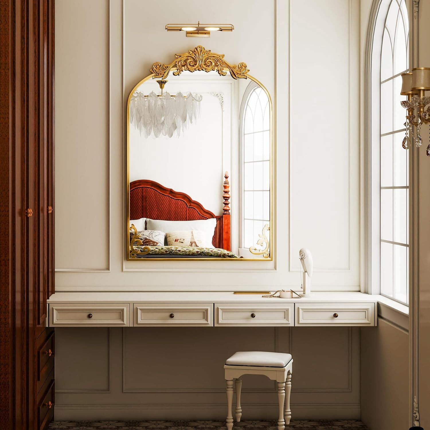 Mirrasia 36.2"x 24" Vintage Mirror Decorative Mirror Arched Baroque Mirror Hanging,Gold