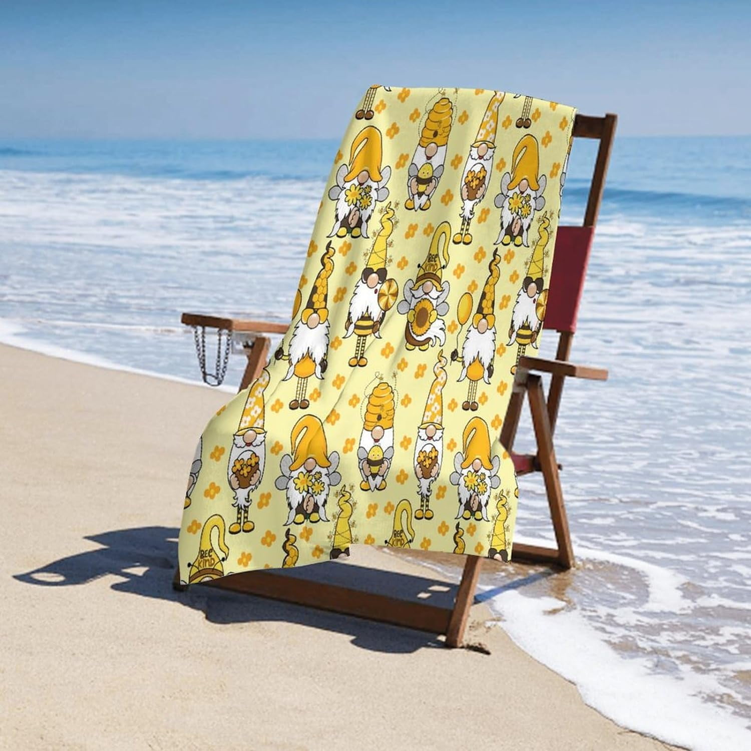 for Funny Honeybee Gnomes Bee Sunflower Yellow Oversized Beach Towel, Extra Large Thick Pool Towel, Ultra Absorbent Beach Blanket, Soft Plush Swim Bath Towels for Adults Mens Women