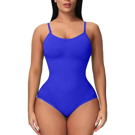 Breezora Womens Seamless Shapewear Bodysuit Tummy Control Thong for Smooth Look Under Clothes L Size Blue