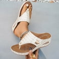 thumbnail image 5 of Flip Flops for Women Nonslip Thick Sole Wedge Sandals Retro Snakeskin Pattern Leather Dressy Summer Beach Vacation Shoes Beige Size 9, 5 of 8