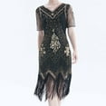 thumbnail image 4 of POIUYTR Women's 1920s Gatsby Inspired Sequin Beads Long Fringe Flapper Dress Elegant Short Sleeve Evening Party Cocktail Formal Gown Dresses, 4 of 5