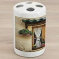 thumbnail image 1 of Shutters Ceramic Toothbrush Holder, Basket of Flowers Historic Building Window Classic Lace Theme Inside Image, Decorative Versatile Countertop for Bathroom, 4.5" X 2.7", Beige Green, by Ambesonne, 1 of 4