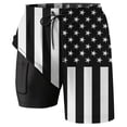thumbnail image 3 of Telankuip Mens American Flag Print Swim Trunks with Compression Liner Summer Casual Hawaiian Holiday Style Beach Surfing Shorts Lined Pocket Elastic Drawstring Waist Board Shorts 1-Black S, 3 of 5